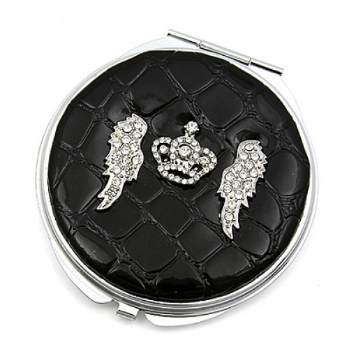 Pocket Mirror - Croc Embossed w/ Rhinestone Crown & Angel Wings - MR-GM1283B